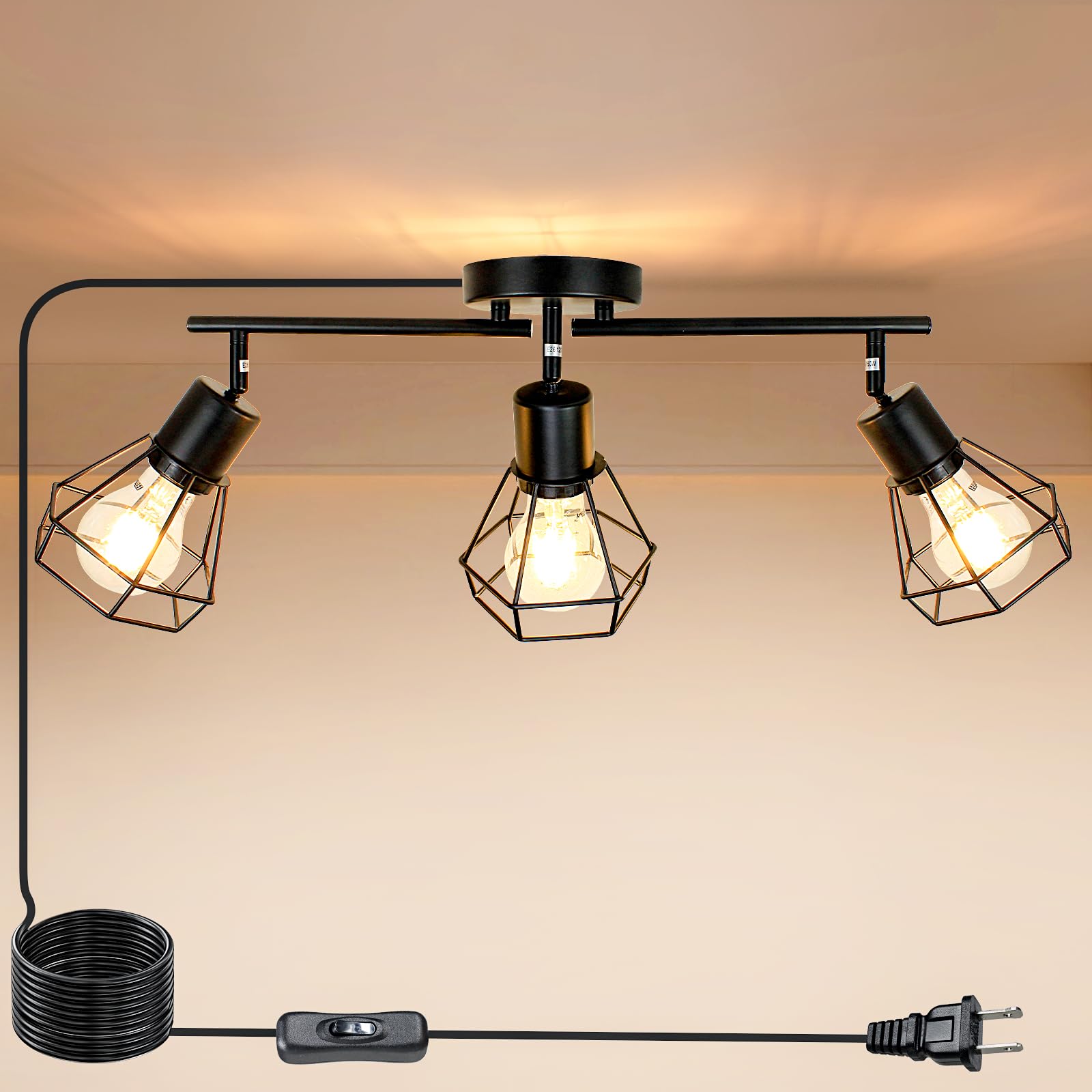 HiBay track lighting plug-in 3-light black fixture for easy ceiling setup
