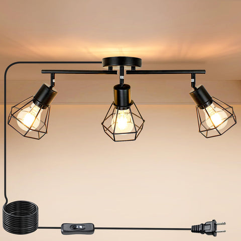 HiBay track lighting plug-in 3-light black fixture for easy ceiling setup