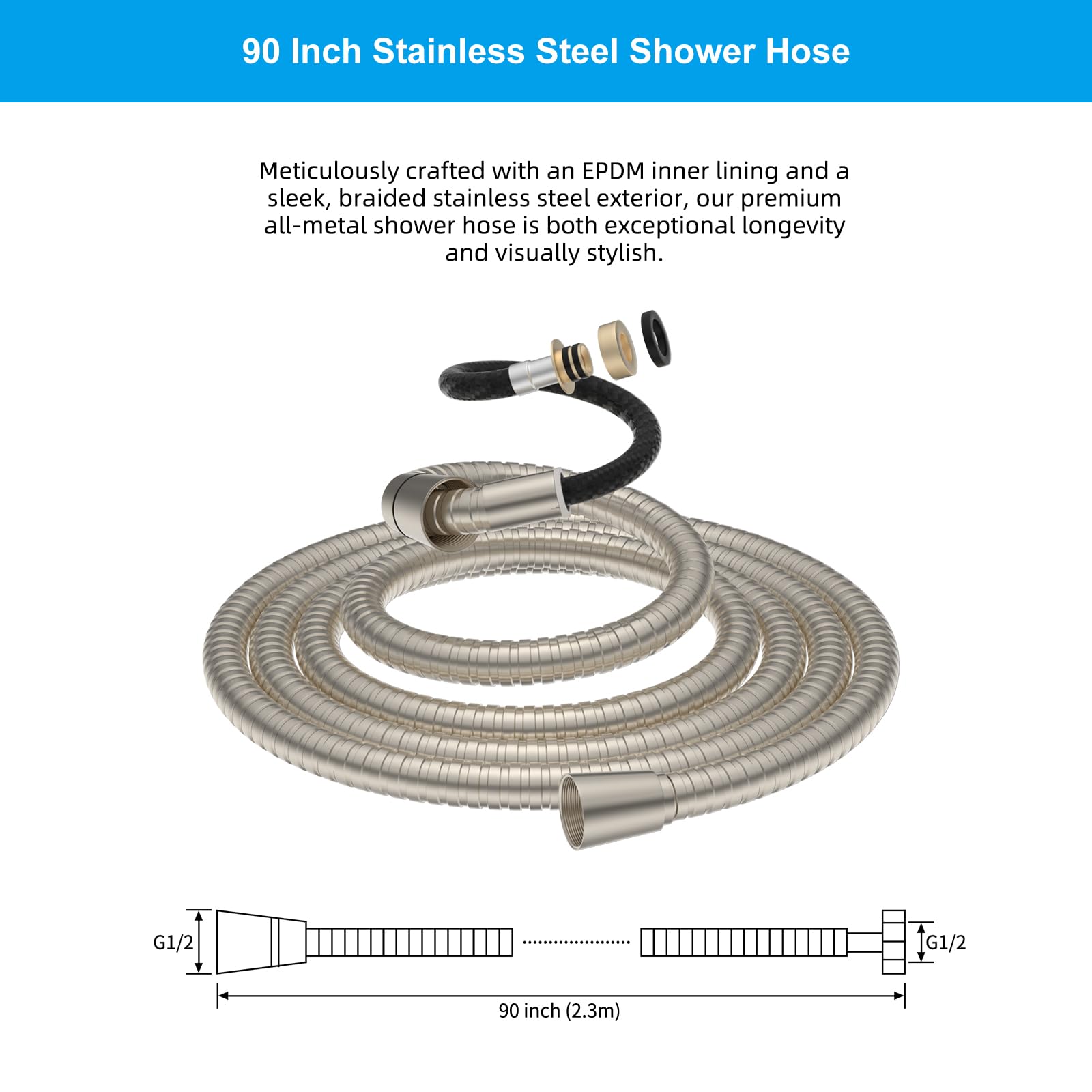 Hibbent 1/2 inch IPS ends provide broad compatibility with handheld showers.