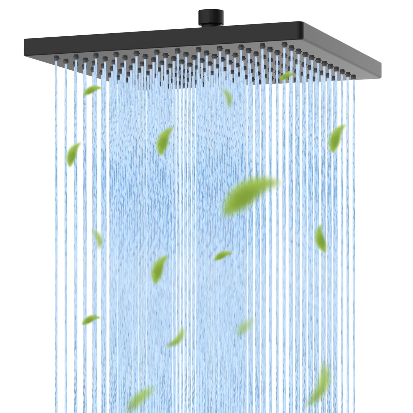 Hibbent 10-inch rainfall shower head in matte black delivers immersive spray coverage.