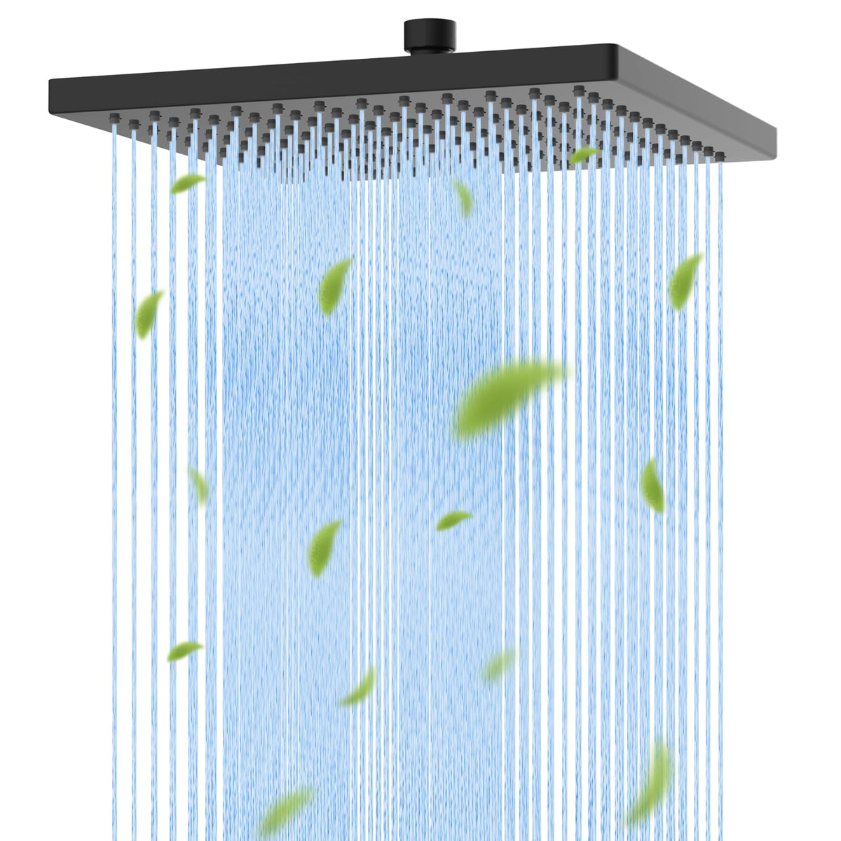 Hibbent 10-inch rainfall shower head in matte black delivers immersive spray coverage.