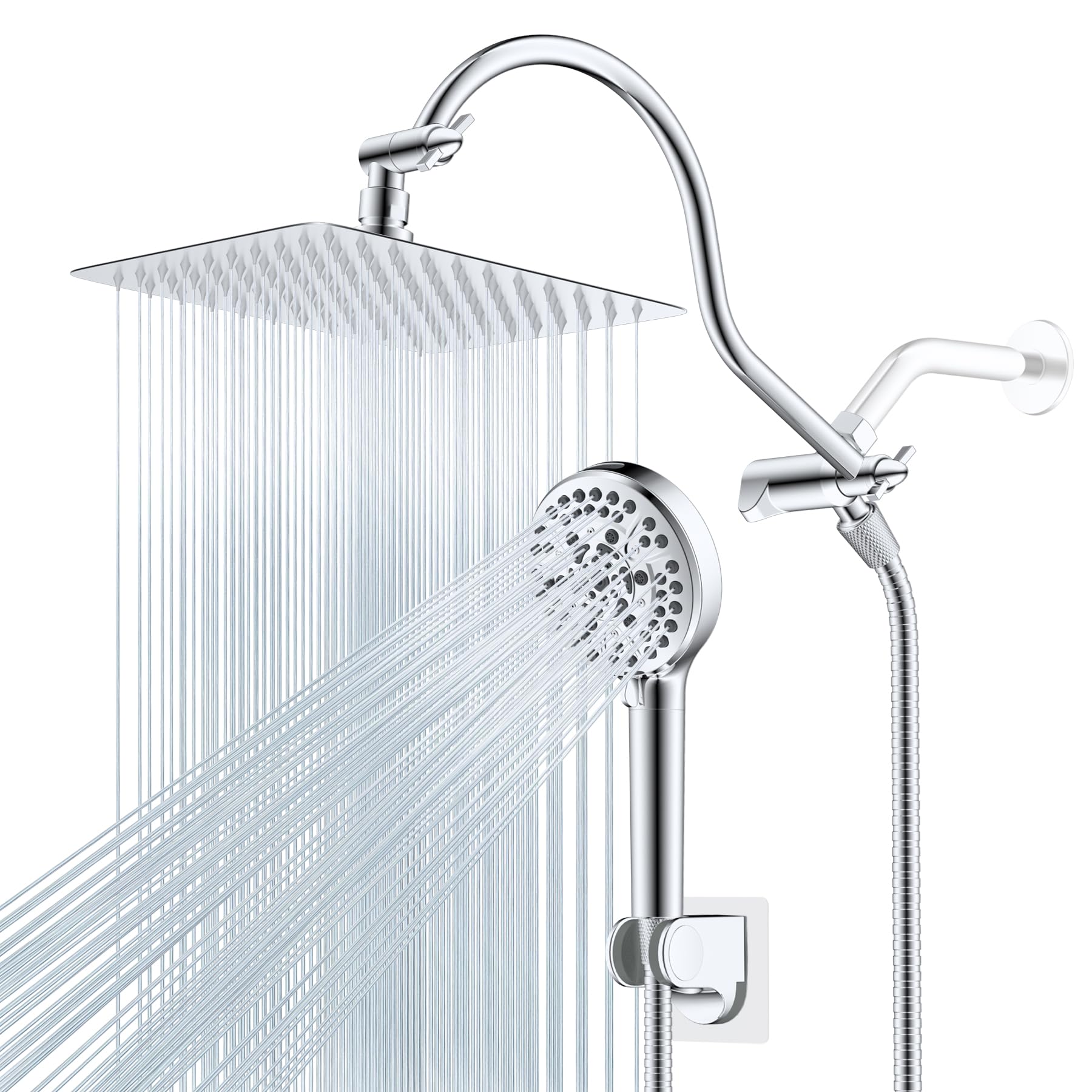Hibbent 10-inch rainfall shower head in stainless steel delivers a luxurious, gentle rain experience.