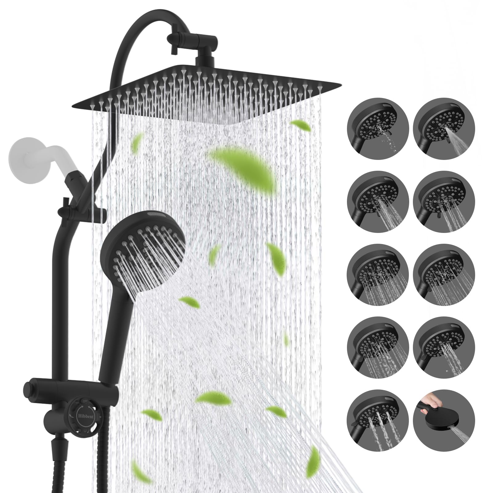 Hibbent 10-inch rainfall showerhead in all-metal build for durable luxury.