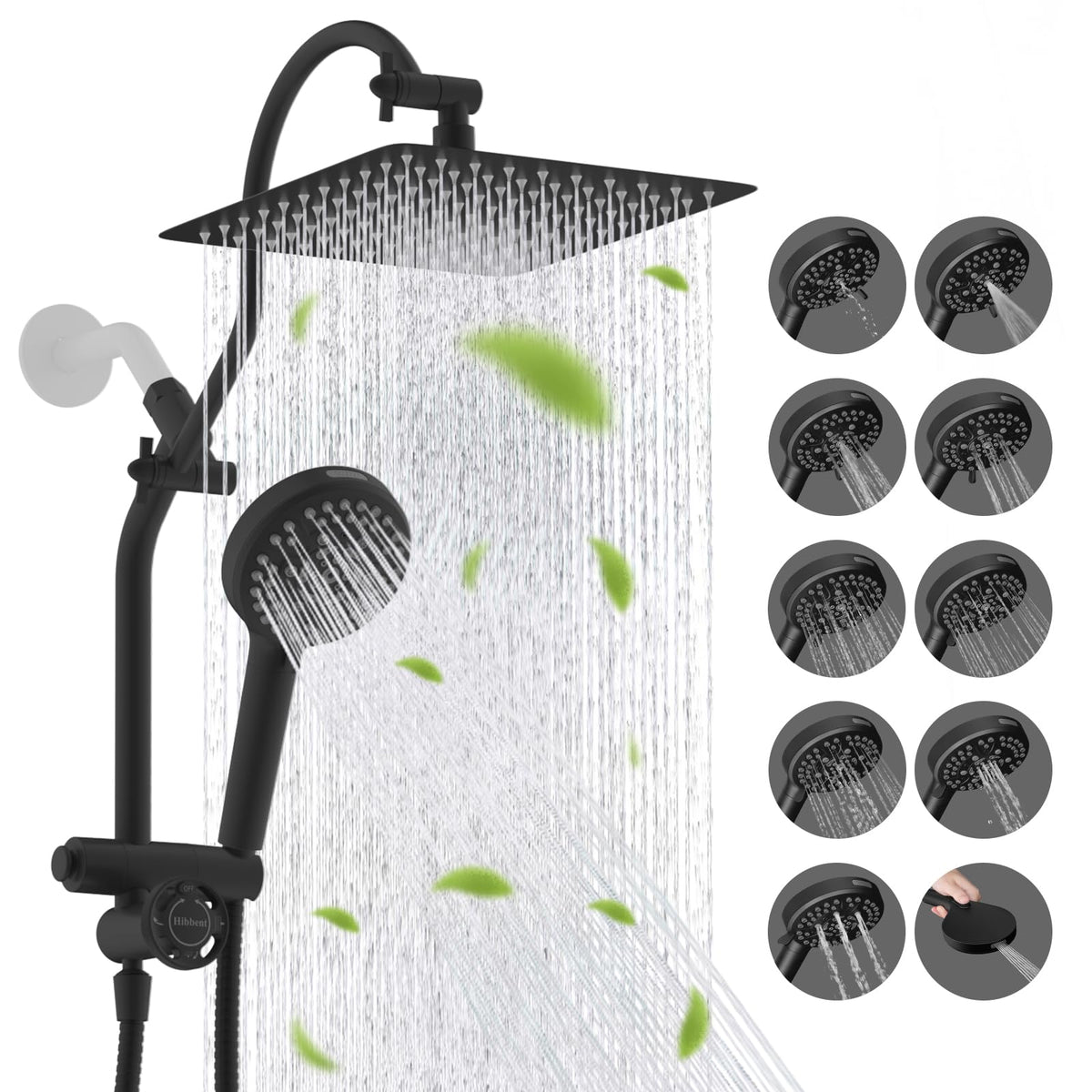 Hibbent 10-inch rainfall showerhead in all-metal build for durable luxury.