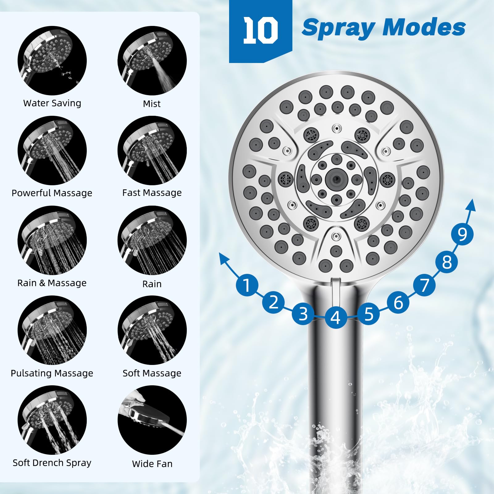 Hibbent 10-spray handheld shower for versatile bathing and cleaning.