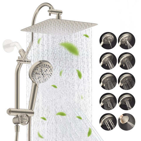 Hibbent 10-inch all-metal rainfall head delivers broad coverage with a sleek stainless finish.