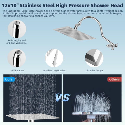 Hibbent 12-inch extension arm raises the shower head for comfortable reach.
