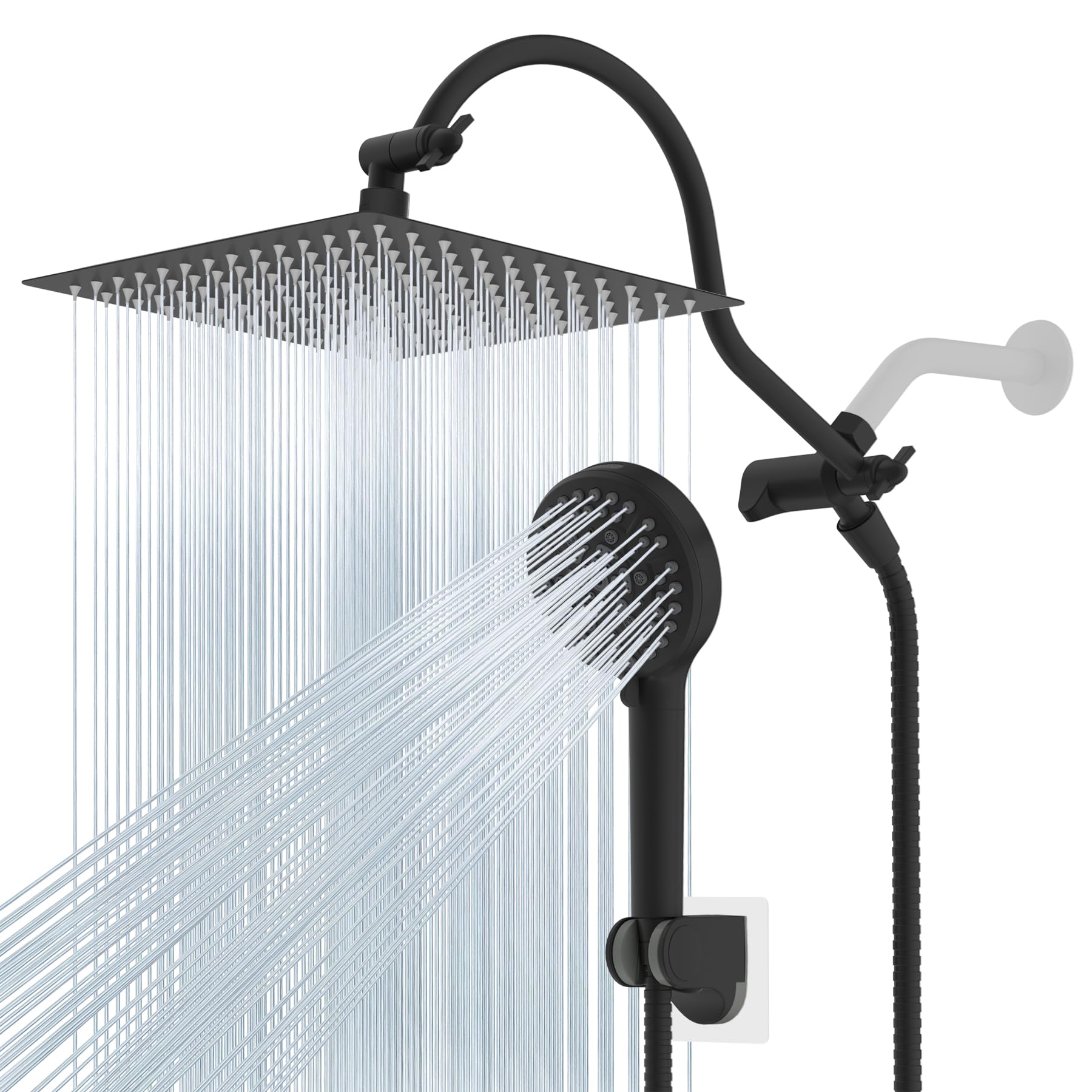 Hibbent 12inch rainfall head delivers wide, enveloping shower spray.