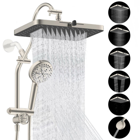 Hibbent 13-inch rainfall head with 157 jets delivers wide coverage.