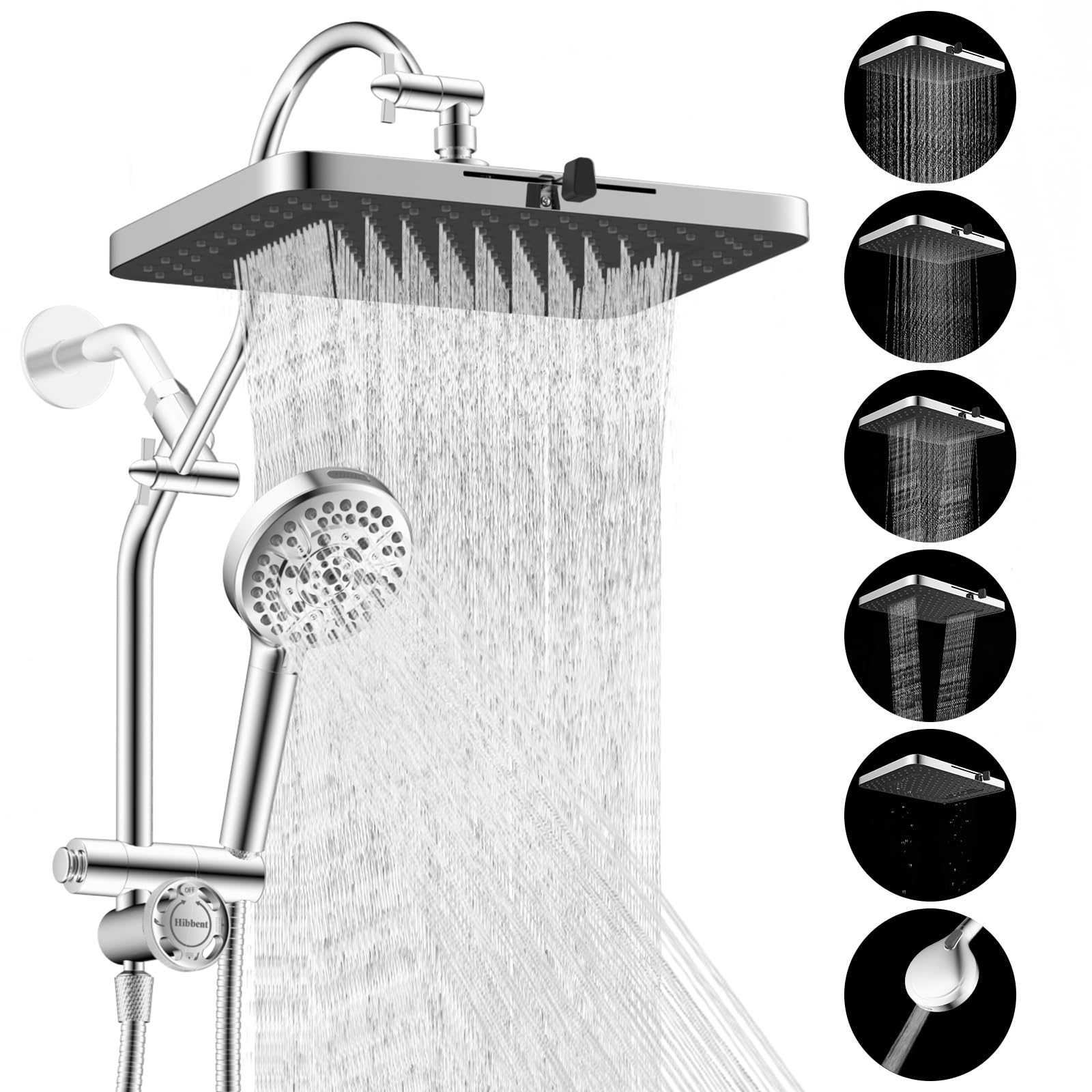 Hibbent 13-inch rainfall shower head delivers wide coverage.