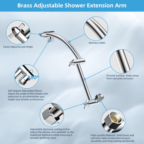 Hibbent 16-inch adjustable extension arm keeps shower head height and angle perfect.