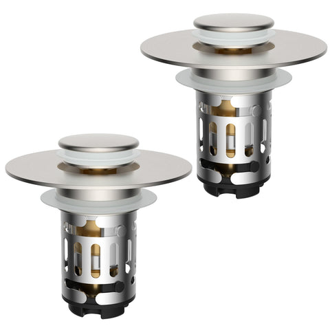 Hibbent 2-pack upgraded 3-in-1 drain strainer with universal fit for versatile storage and drainage.
