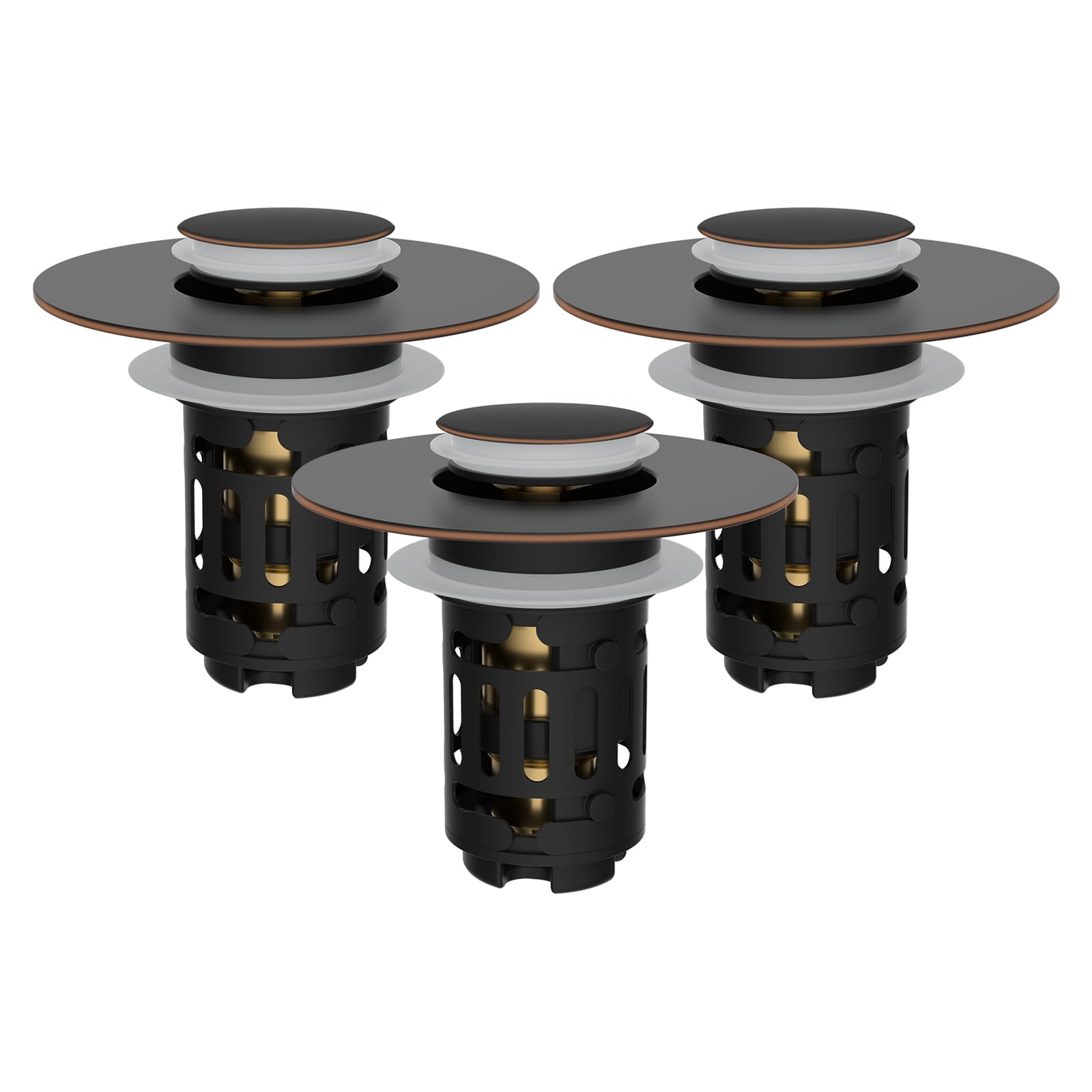Hibbent 3-in-1 sink drain strainer in oil-rubbed bronze with compact design