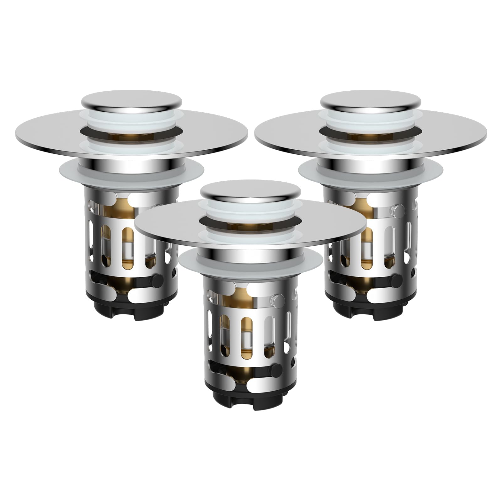 Hibbent 3-in-1 drain strainer with pop-up mechanism for quick mode changes.