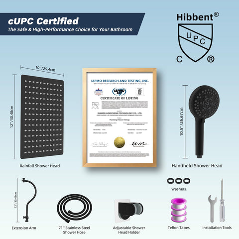 Hibbent 3-way diverter enables dual or single shower setup.