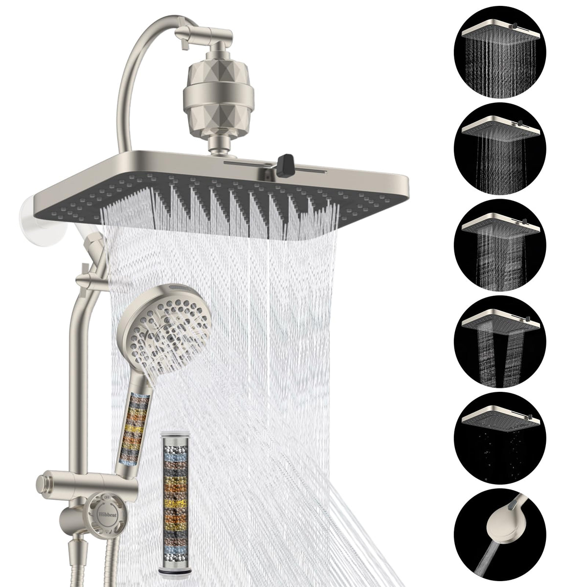 Hibbent 5-spray 13-inch rainfall shower head with wide coverage for a spa-like shower