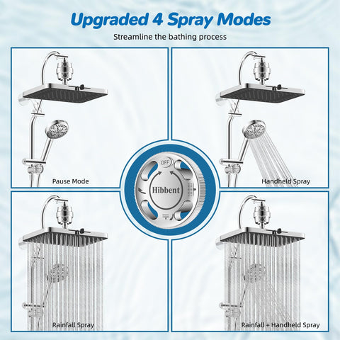 Hibbent 71-inch hose and holder provide flexible shower reach.