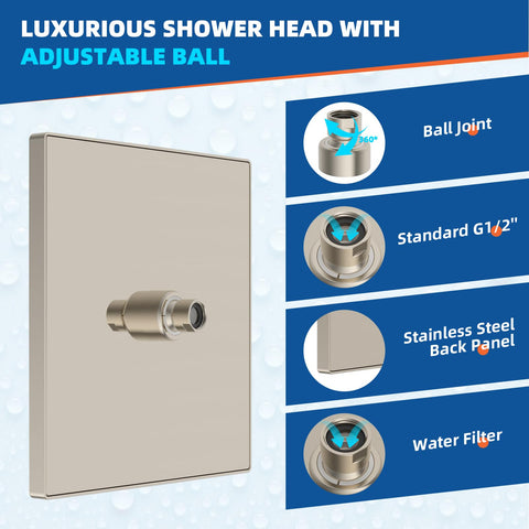 Adjustable brass ball joint on Hibbent shower head for the perfect shower angle