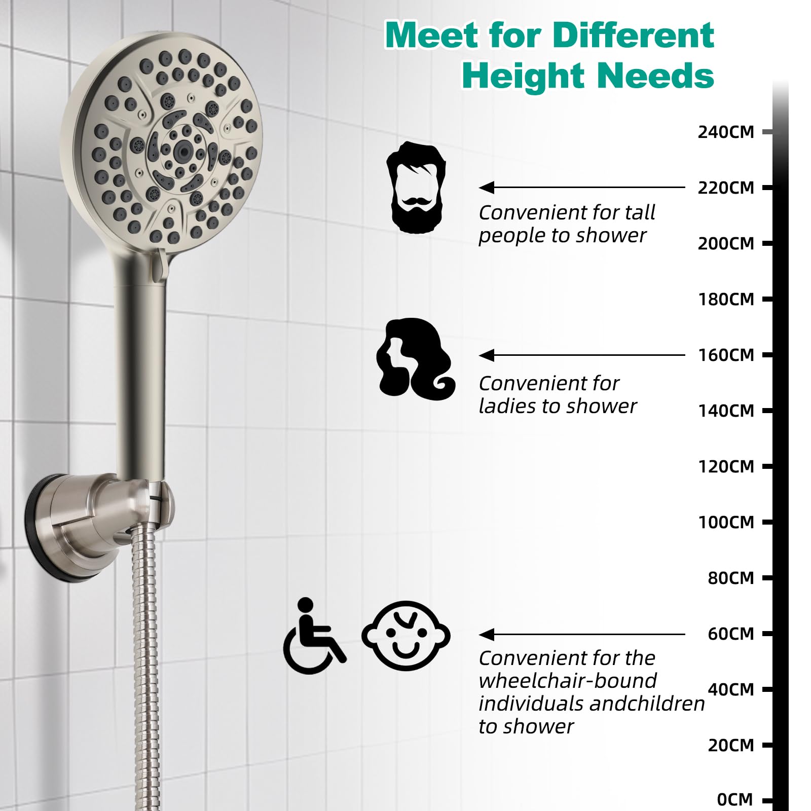 Hibbent adjustable wall mount height for personalized shower comfort