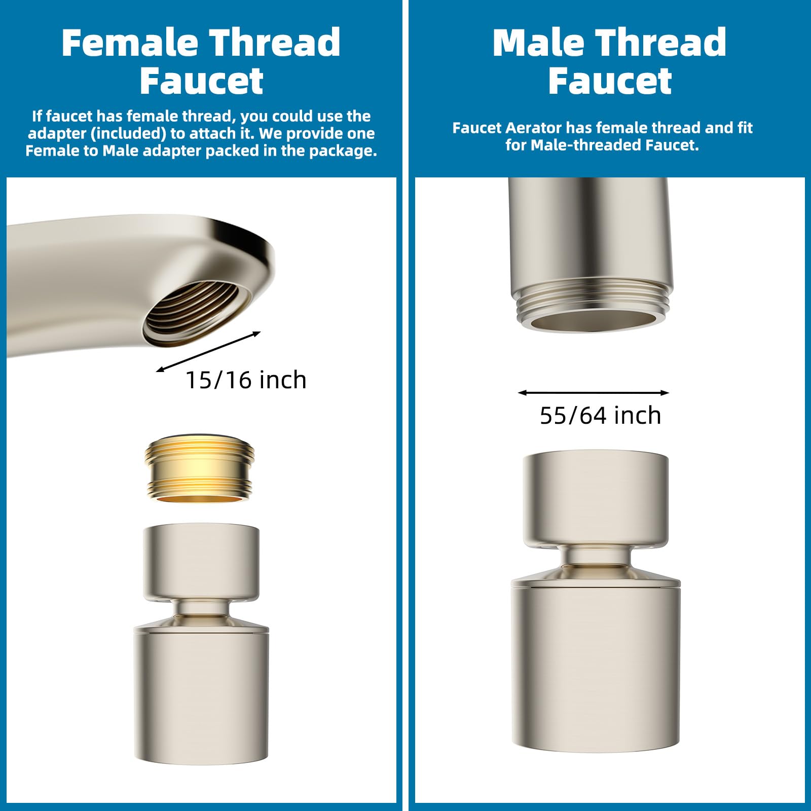 Hibbent aerator 360 swivel brass joint provides wide sink reach.