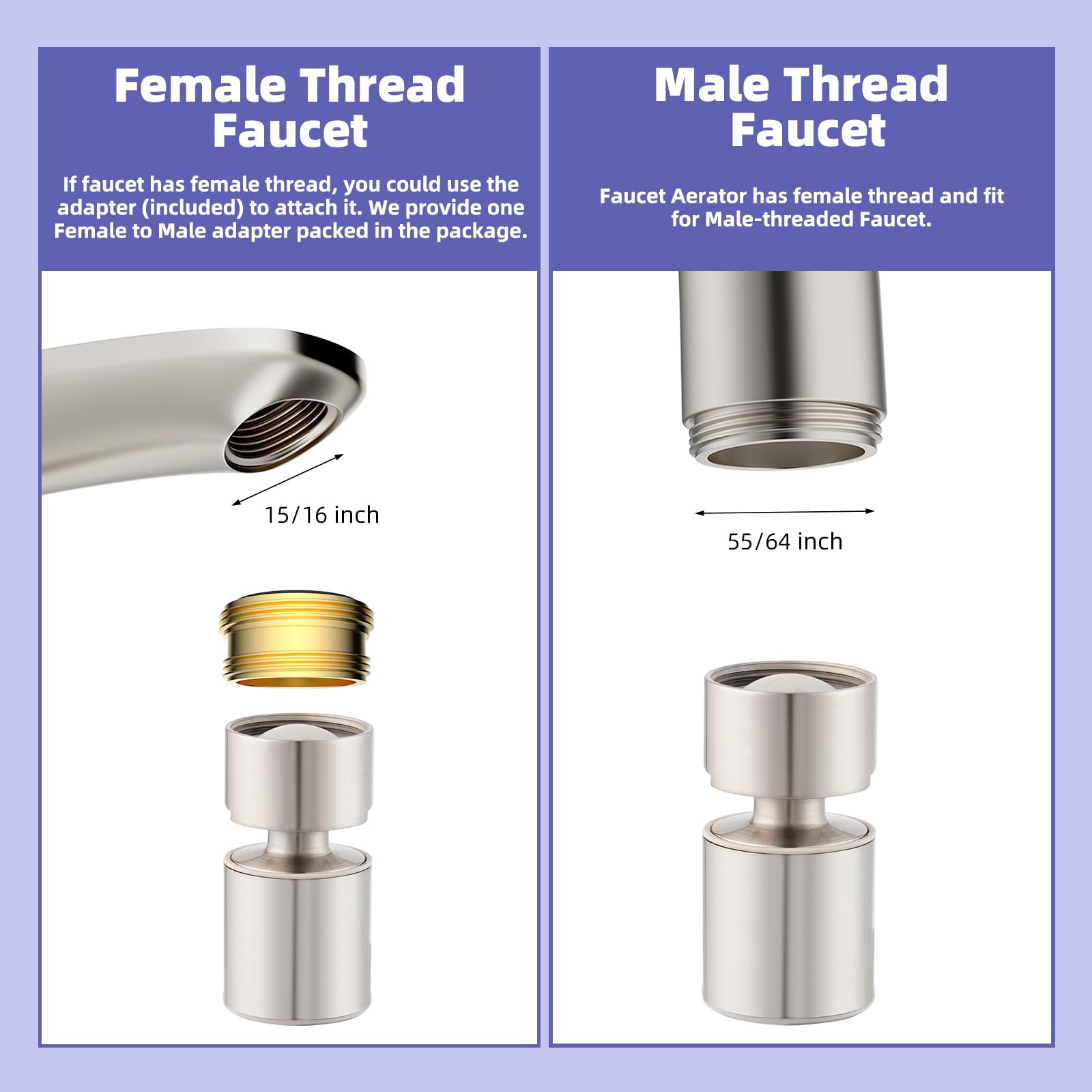Brushed nickel finish on Hibbent aerator enhances faucet aesthetics
