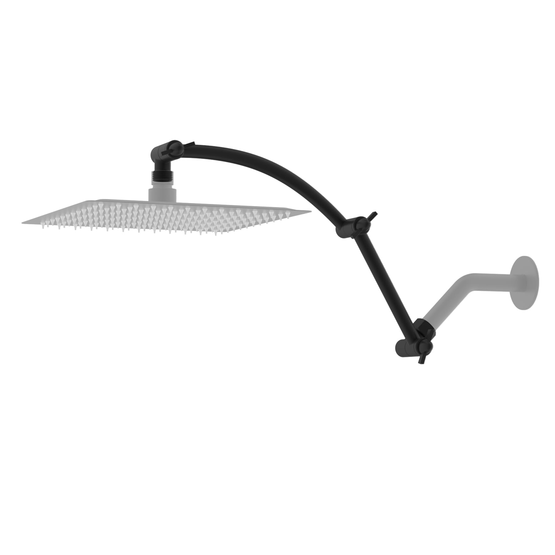 Hibbent all metal 16-inch shower arm extension, sleek matte black finish for durable mounting.