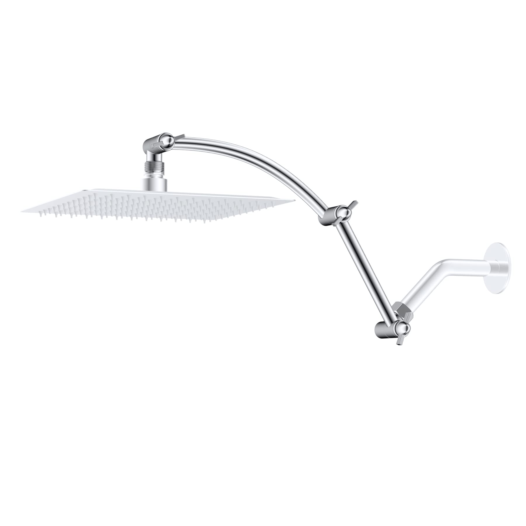 Hibbent all-metal 16-inch shower arm extension with adjustable height for flexible setup.