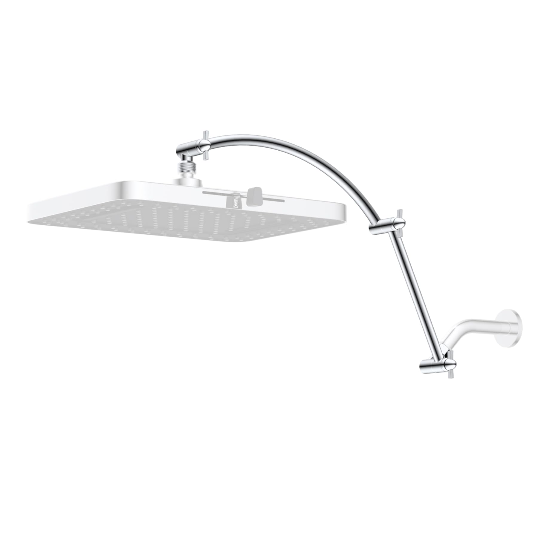 Hibbent all-metal 20-inch shower arm full view with extended length for tall bathrooms
