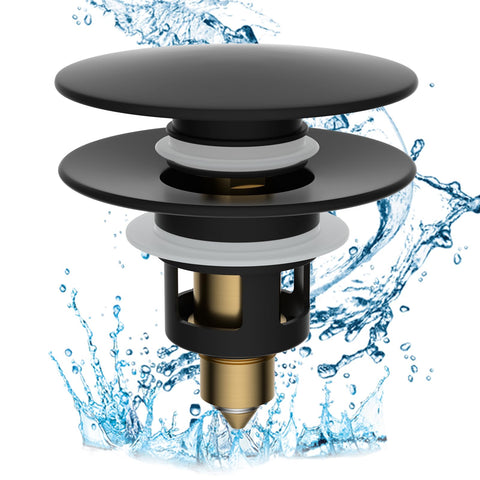 Hibbent all metal 2in1 stopper front view shows universal fit for most sinks
