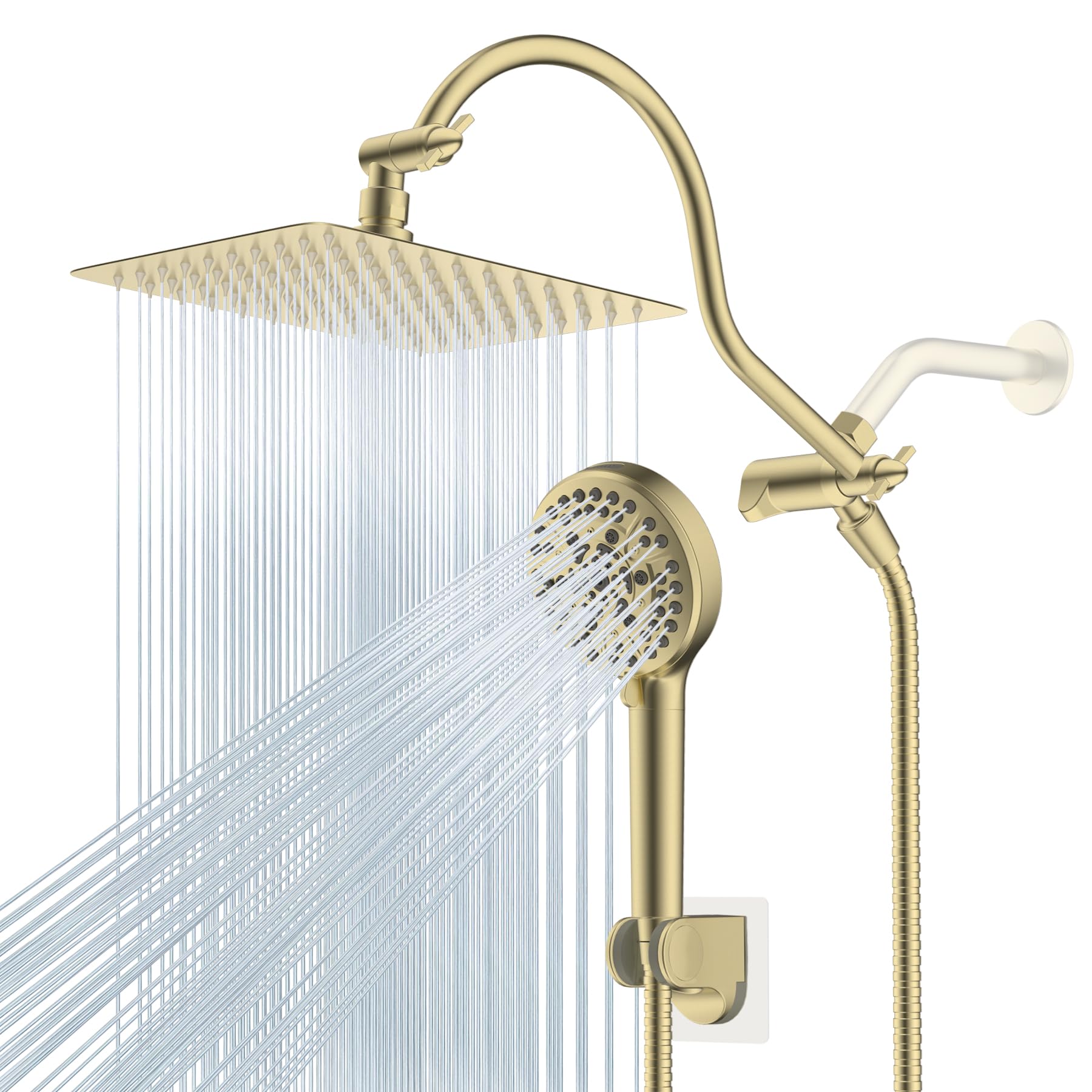 Hibbent all-metal CUPC shower head with 10-inch rainfall close-up showing durable stainless steel
