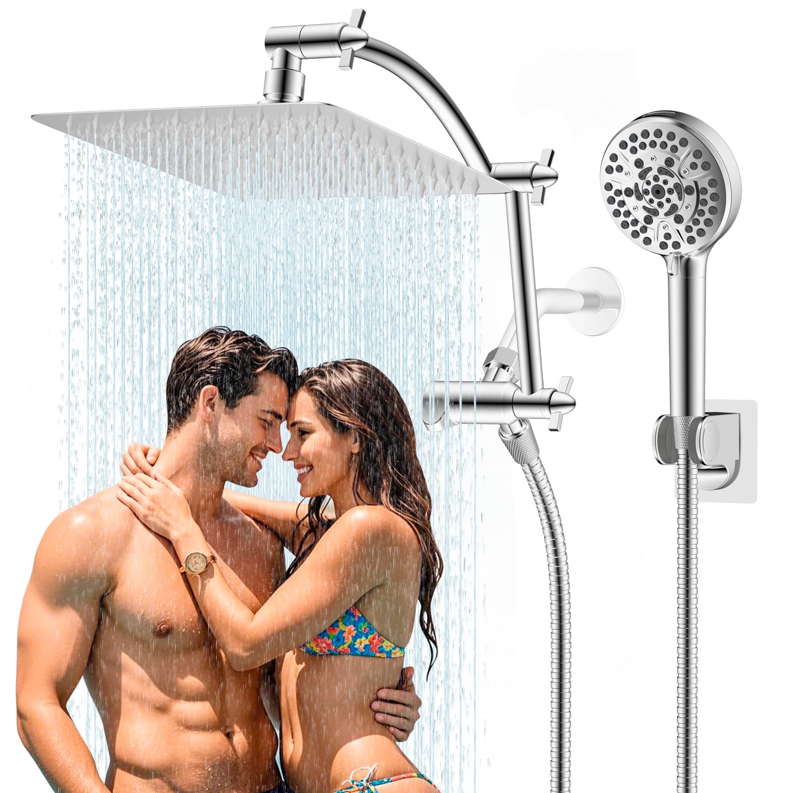 Hibbent all-metal rainfall shower head front view for a luxurious, durable shower.