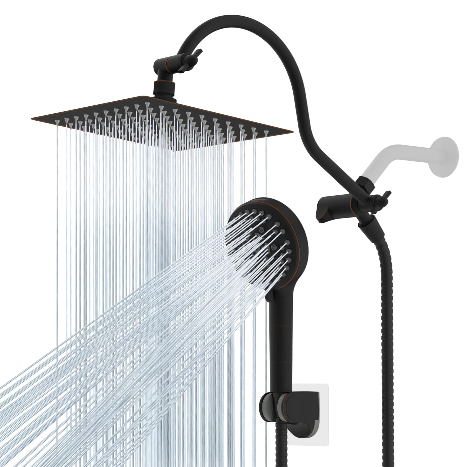 Hibbent all-metal shower head with 8-inch rainfall face for wide coverage
