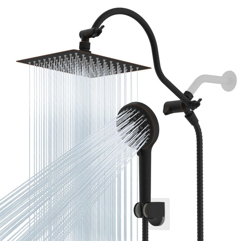 Hibbent all-metal shower head with 8-inch rainfall face for wide coverage