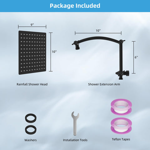 Hibbent upgraded 10x9-inch rainfall shower head with high-pressure spray