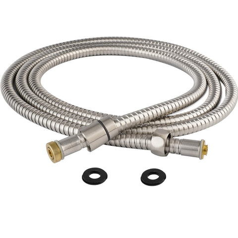 Hibbent all-metal 90-inch shower hose in brushed nickel for extended reach and durability.