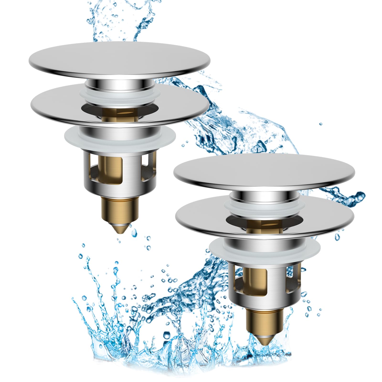 Hibbent chrome bathroom sink stopper provides a secure seal and drainage control.