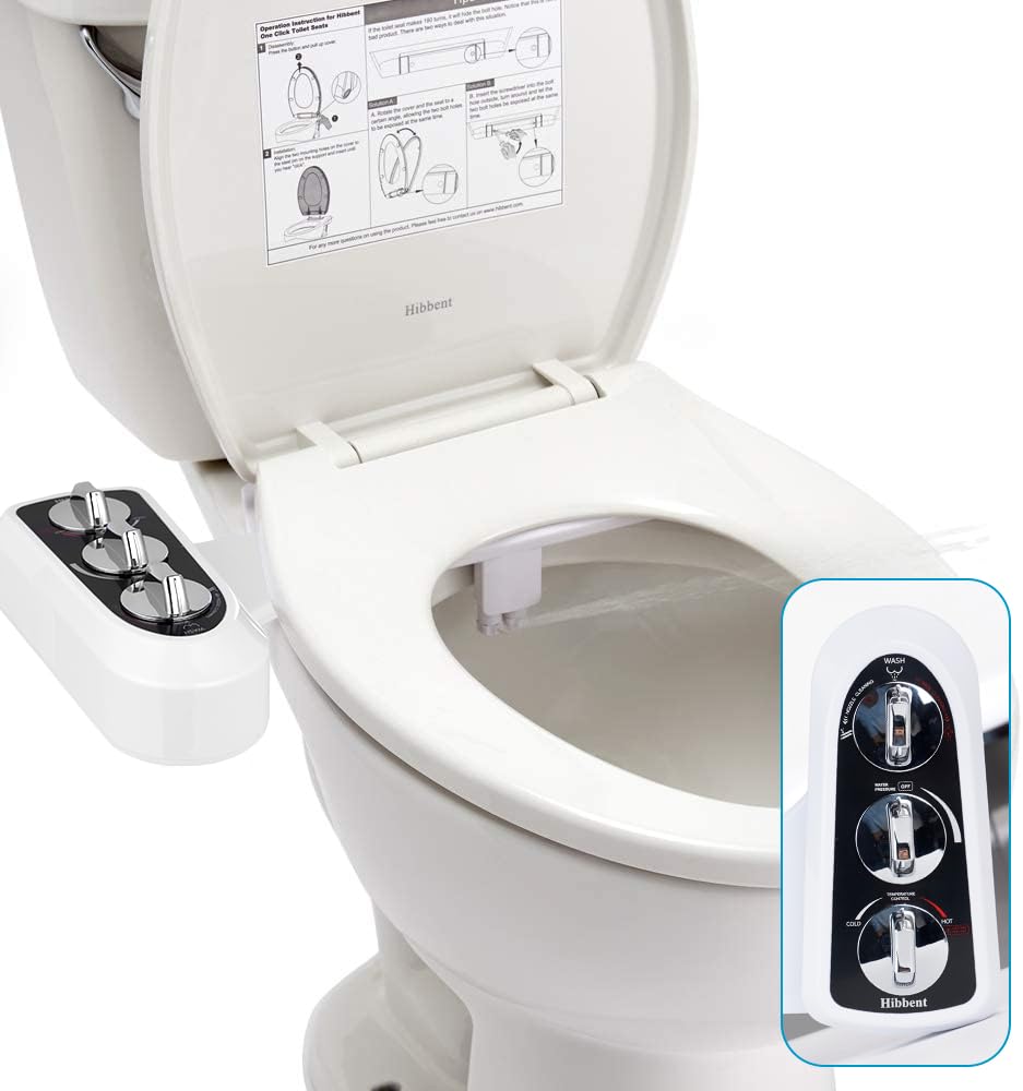 Hibbent bidet attachment front nozzle for precise front cleansing and comfort