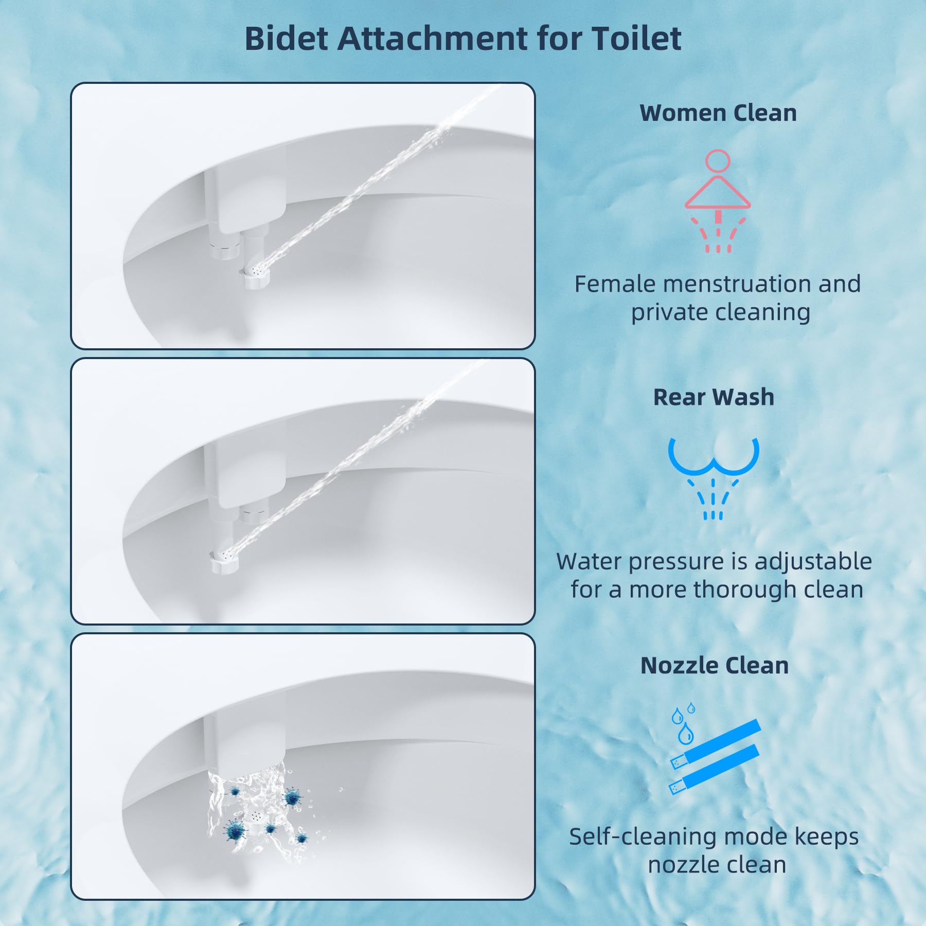 Hibbent bidet attachment nozzles retracted, showing discreet integration under the toilet lid.