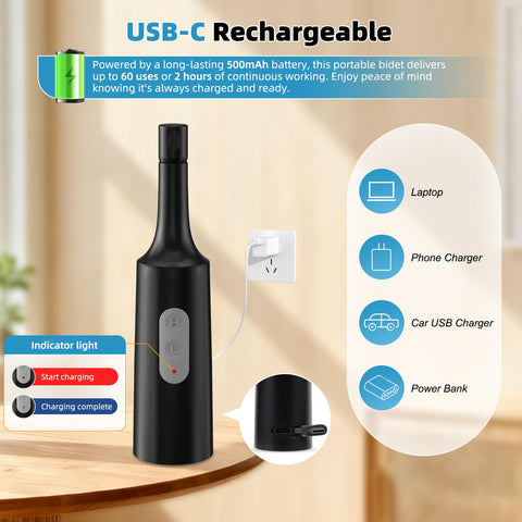 Hibbent bidet battery showing up to 60 uses on low-pressure mode