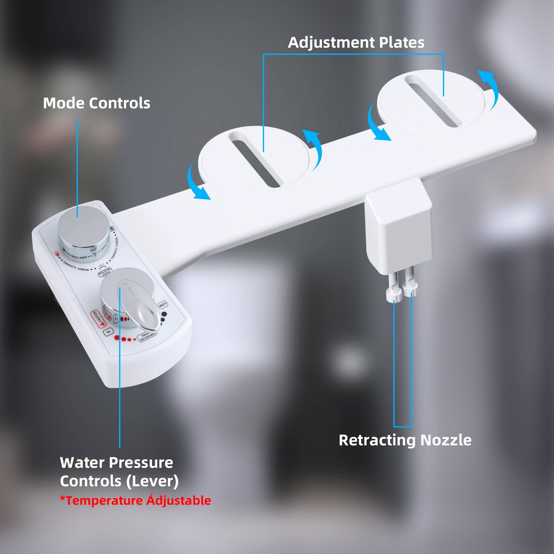 Hibbent bidet provides hot and cold water control for customizable spraying.