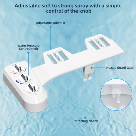 Hibbent bidet attachment hot and cold water flow offers customizable cleansing options.