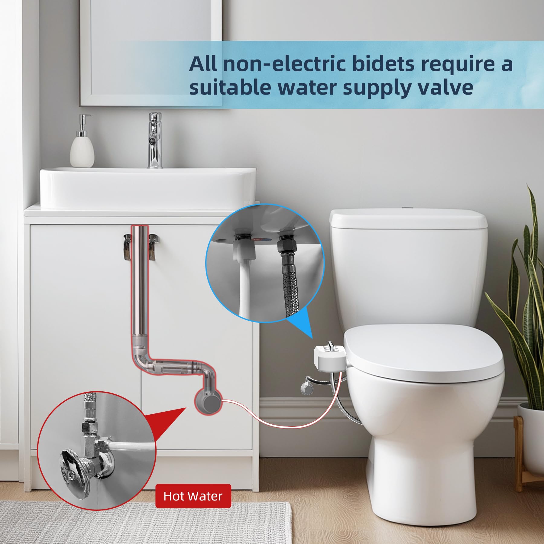 Nozzles stored discreetly under the toilet seat when not in use.