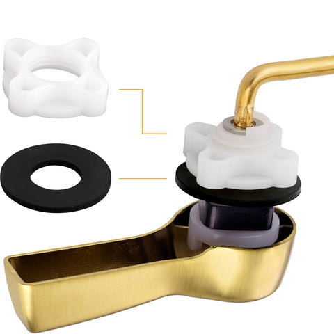 Hibbent brass lever shown with spud and nut for installation