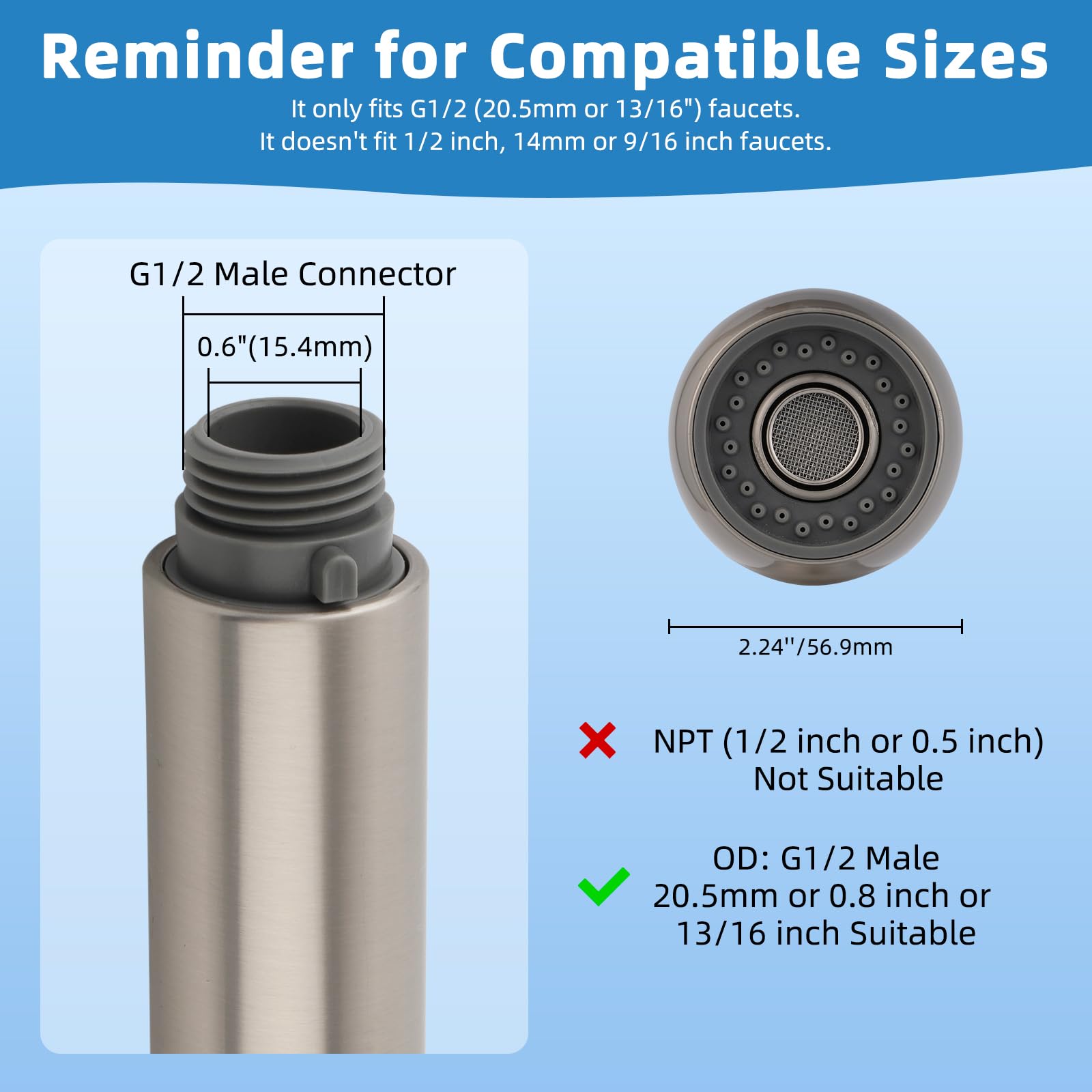 Brushed nickel finish detail highlights premium faucet compatibility and style.