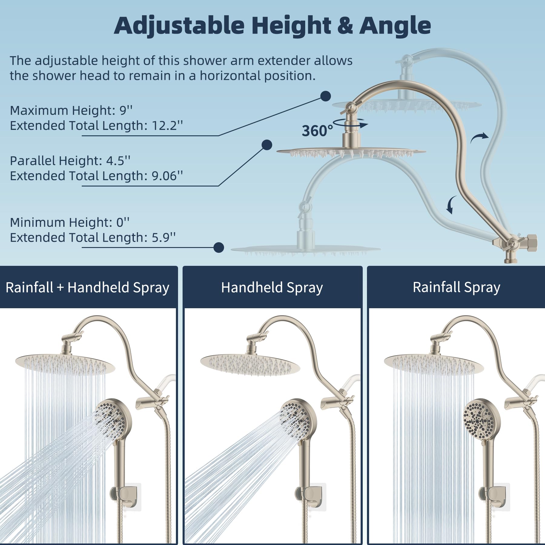 Hibbent brushed nickel shower holder keeps the showerhead ready at hand.