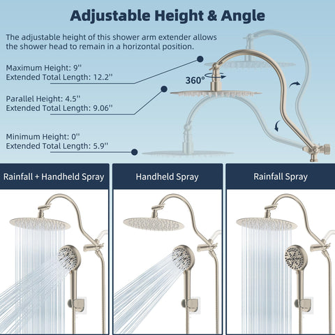 Hibbent brushed nickel shower holder keeps the showerhead ready at hand.