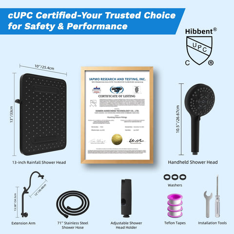 cUPC-certified Hibbent shower system for safe, compliant use.