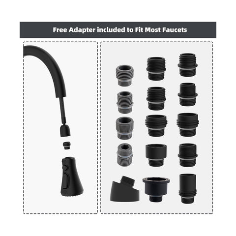 Hibbent 15-adapter kit fits Moen, Delta, Kohler, and more.