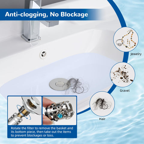 Hibbent dual-layer removable basket captures hair and debris to prevent clogs.