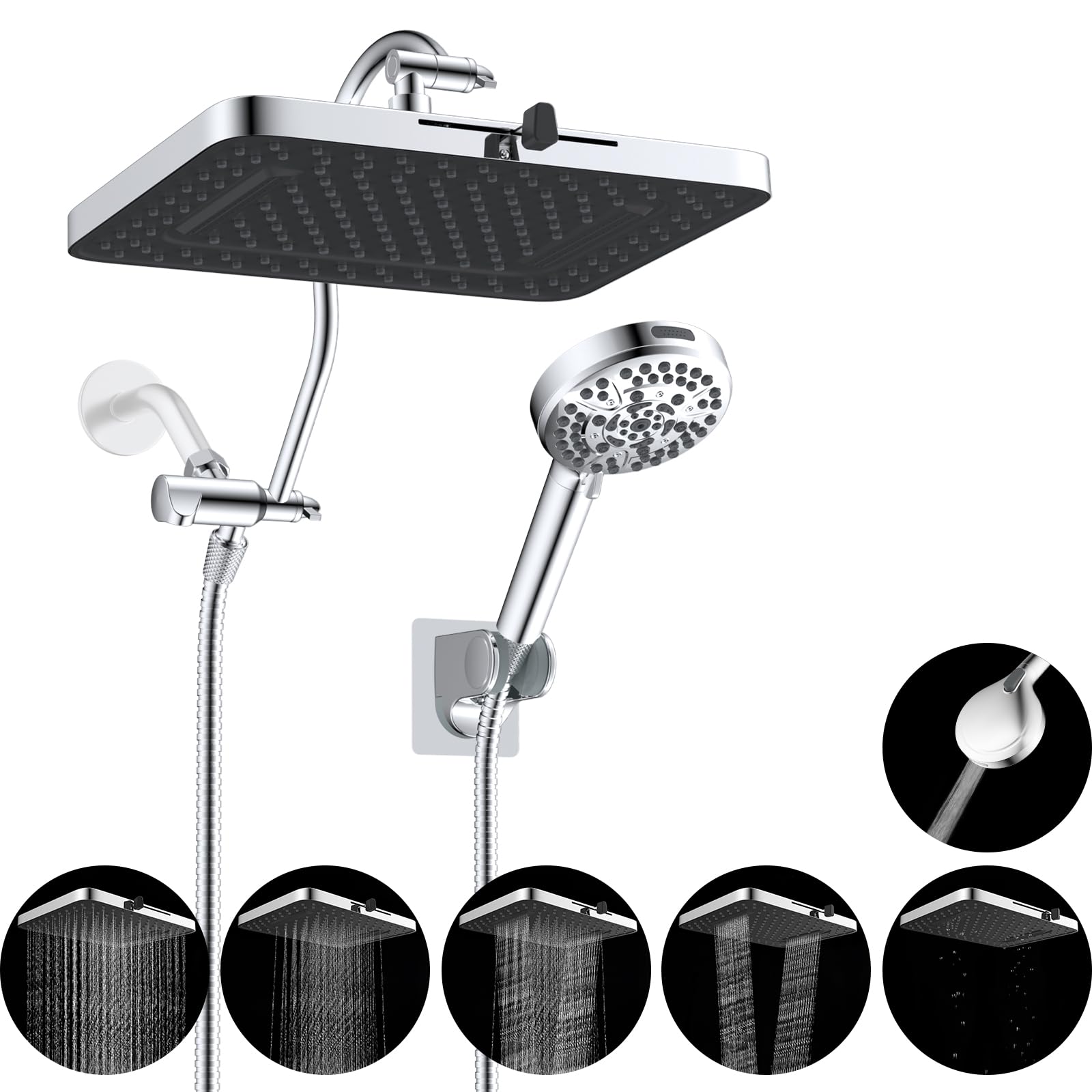 Hibbent dual shower head rainfall 13inch delivers wide coverage for refreshing showers.